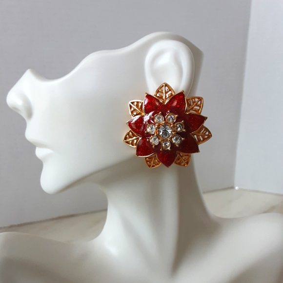 Avon Jewelry - VTG AVON RED ENAMEL FESTIVE SPARKLE POST EARRINGS